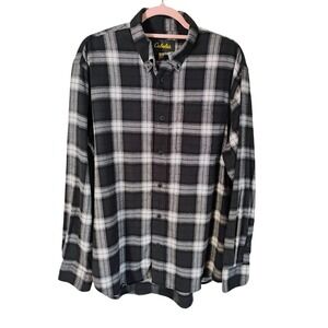 Cabelas Mens Flannel Shirt Large Regular Black White‎ Plaid Button Up